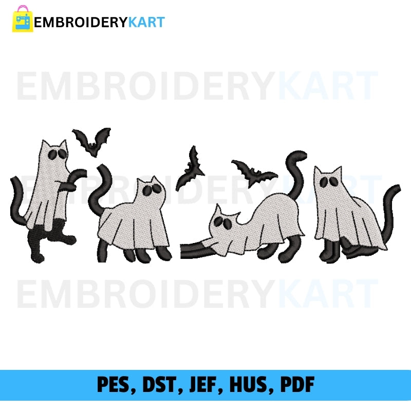 4 Cats Halloween Embroidery file