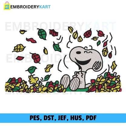 Snoopy Leaves Fall Halloween Embroidery file