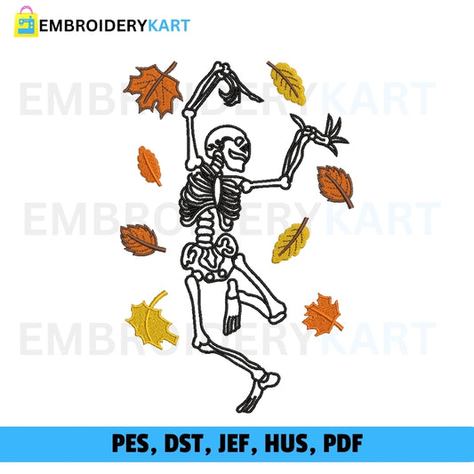 Dancing Skeleton Leaves Fall Halloween Embroidery file