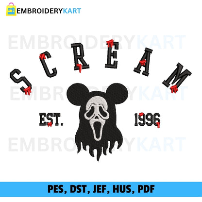 Ghost Face Mickey Halloween Embroidery file