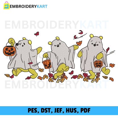 Pooh Ghost Fall Halloween Embroidery file