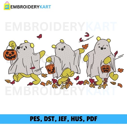 Pooh Ghost Fall Halloween Embroidery file