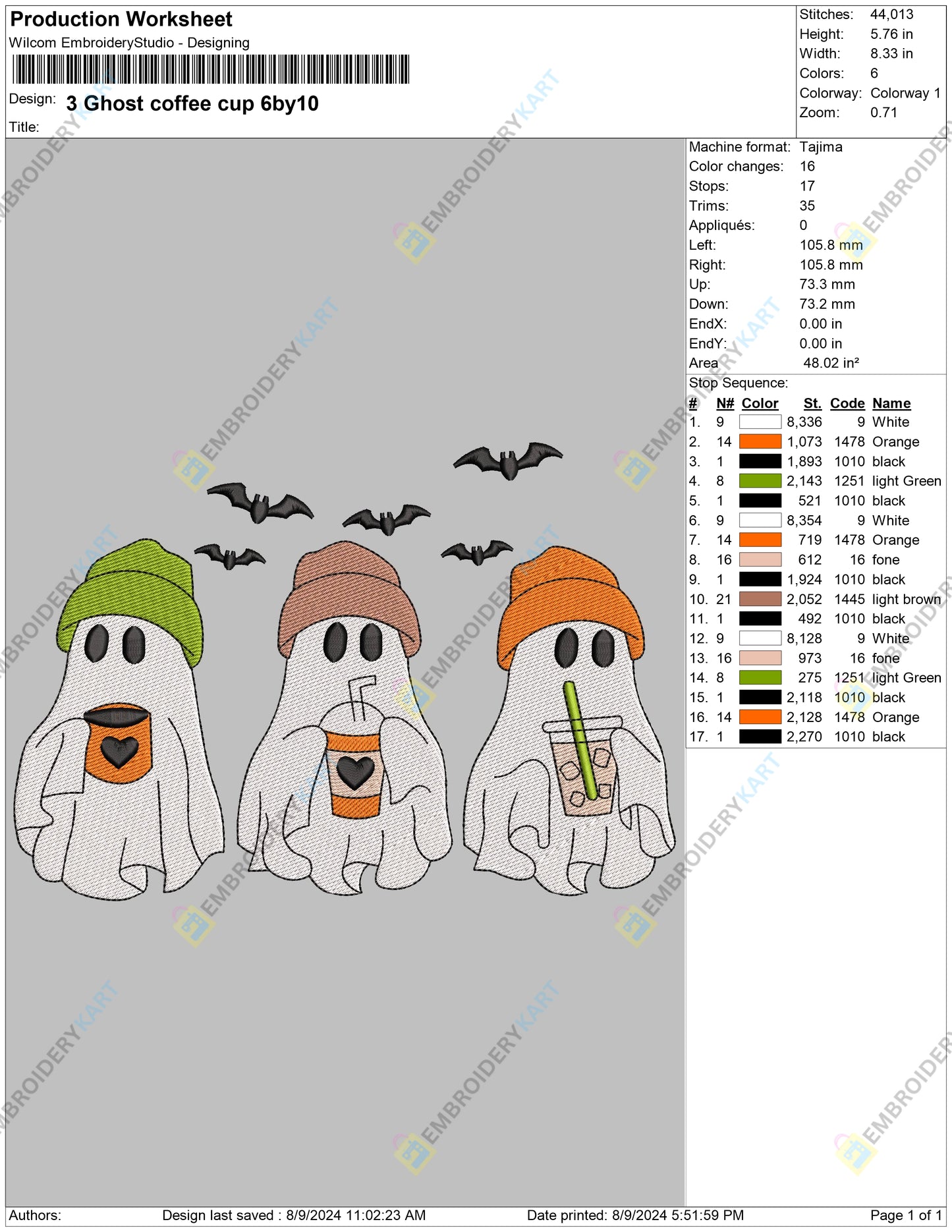 3 Ghost Coffee Halloween Embroidery file