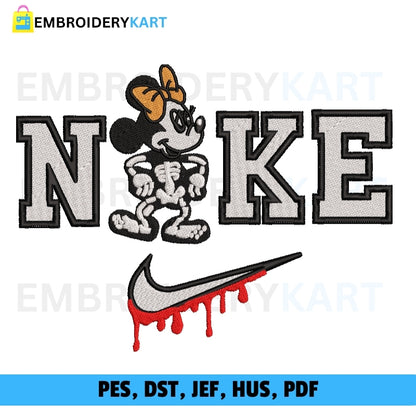 Nike Minnie Skelton Halloween Embroidery file