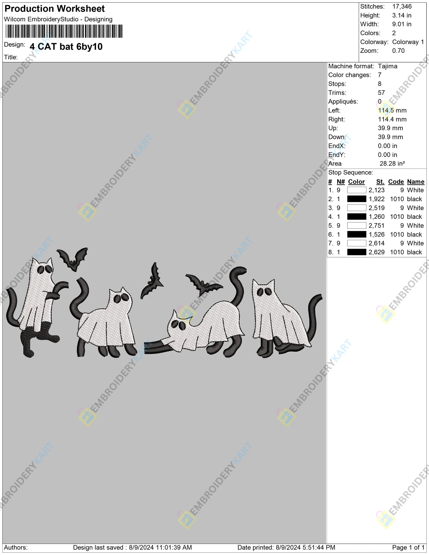 4 Cats Halloween Embroidery file