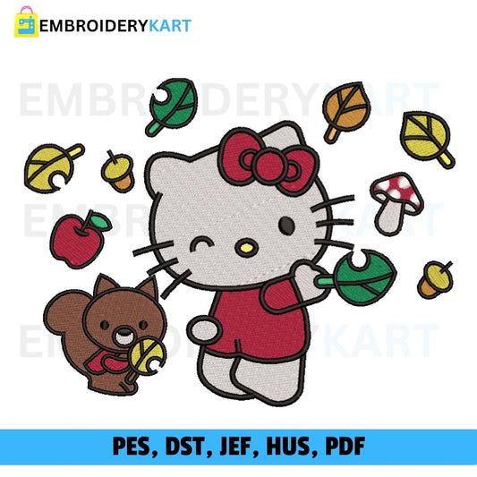 Hello kitty with leaves Halloween Embroidery file