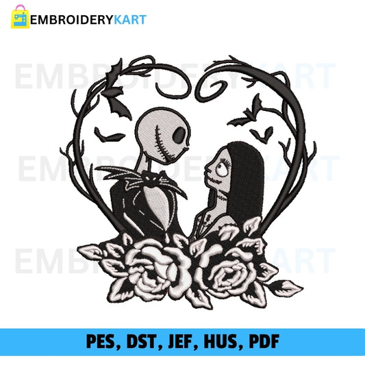 Jack And Sally Heart Halloween Embroidery file