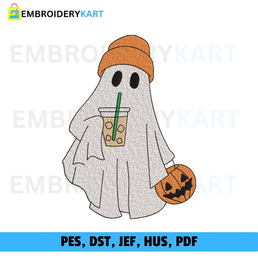 Ghost with Iced Coffee Halloween Embroidery file