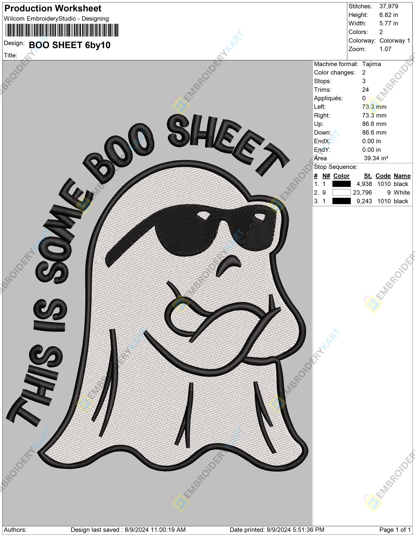 Funny Boo Halloween Embroidery file