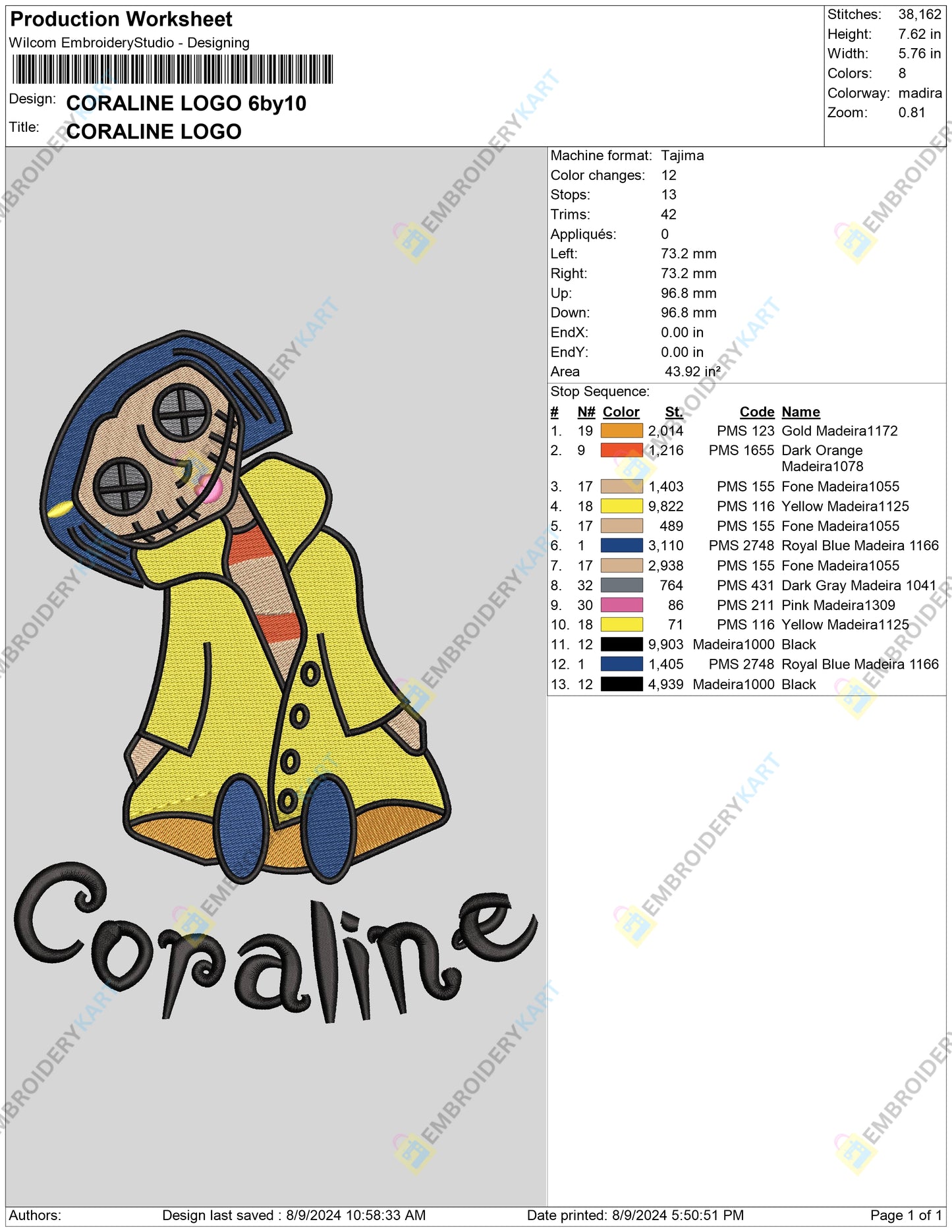 Coraline Halloween Embroidery file