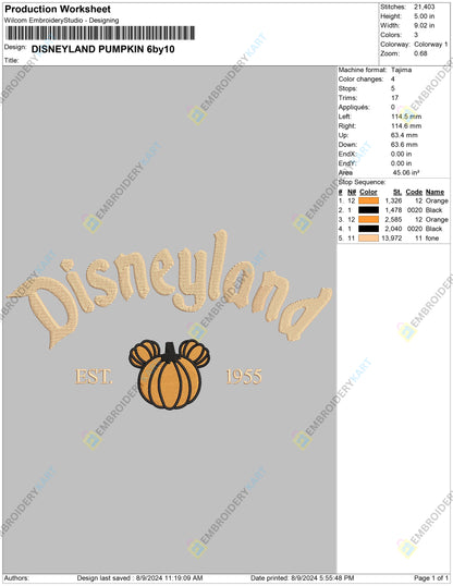 DISNEYLAND pumpkin Halloween Embroidery file