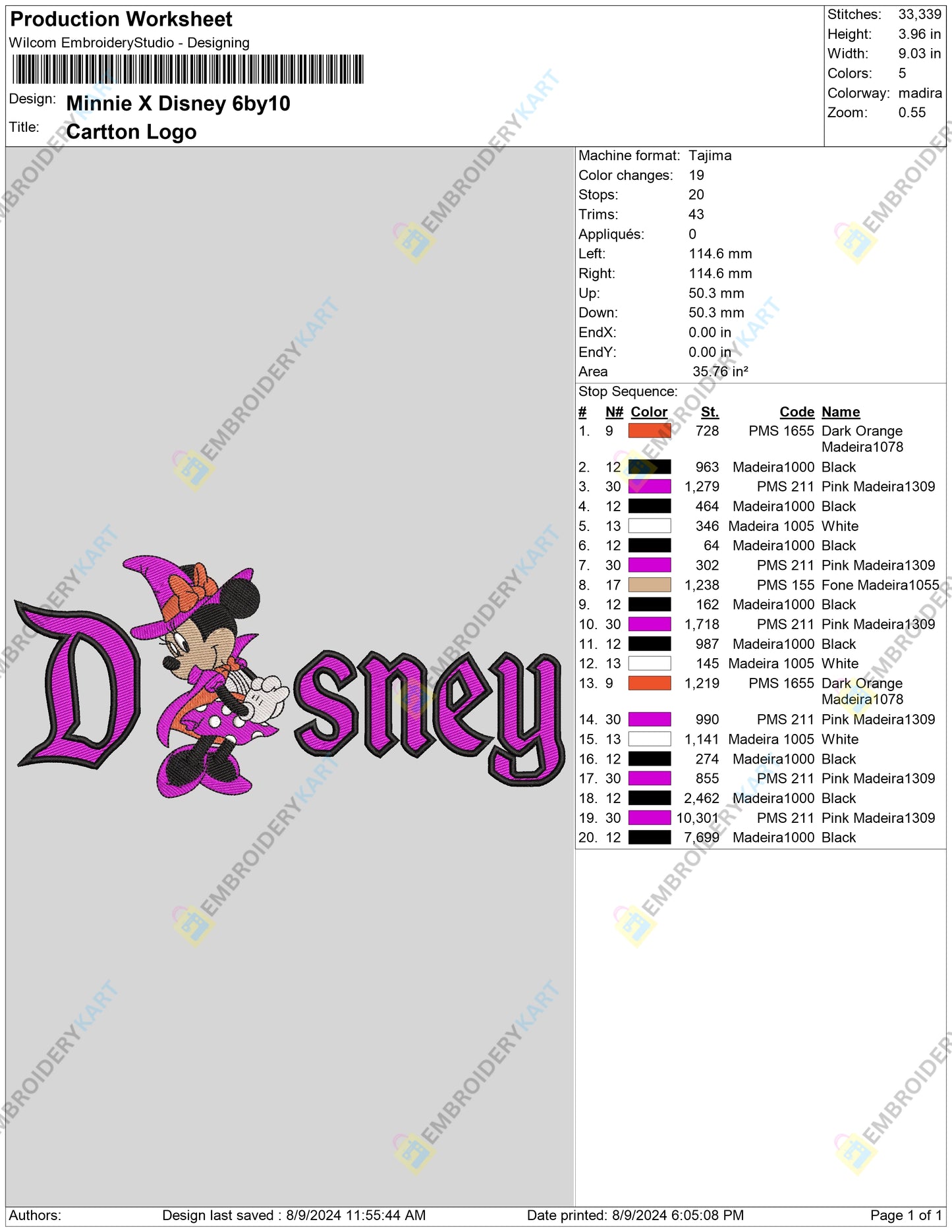 Minnie X Disney Halloween Embroidery file