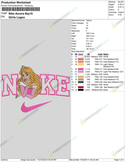 Nike Princess Aurora Embroidery File