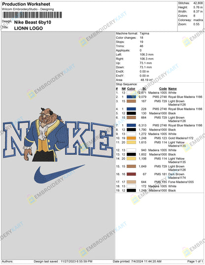 Nike Beast with hand Embroidery file