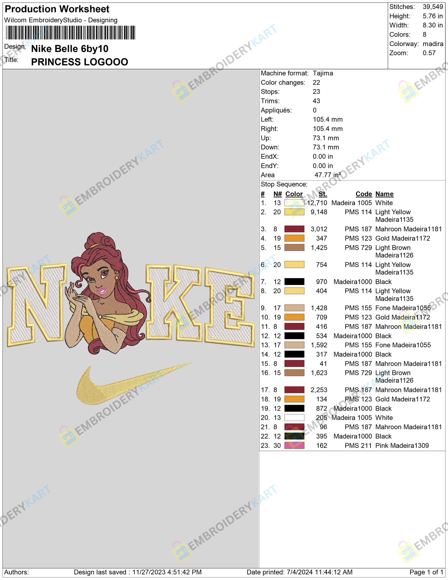 Nike Belle With hand Embroidery File