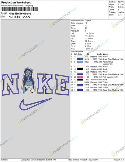 Nike Emily Embroidery File