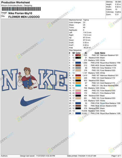 Nike Florian With Hand Embroidery File