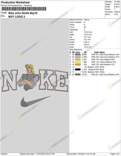 Nike John Smith Embroidery Design