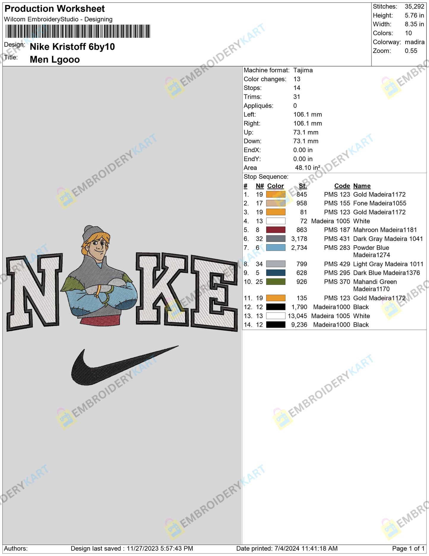 Nike Kristoff With Hand Embroidery File