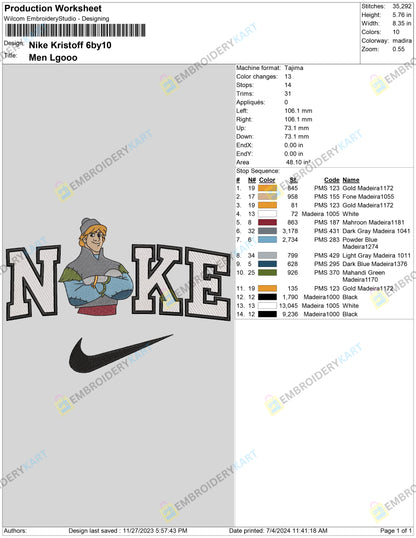 Nike Kristoff With Hand Embroidery File