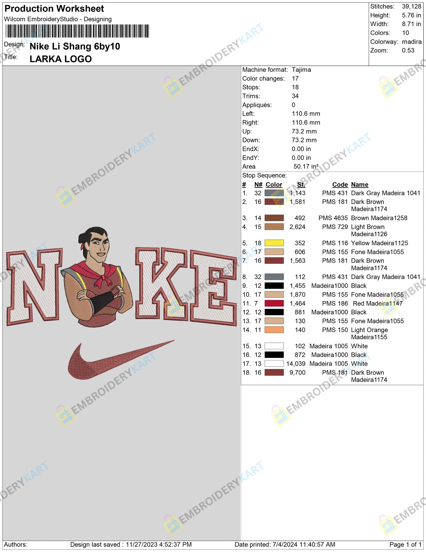 Nike Li Shang Hand Embroidery File