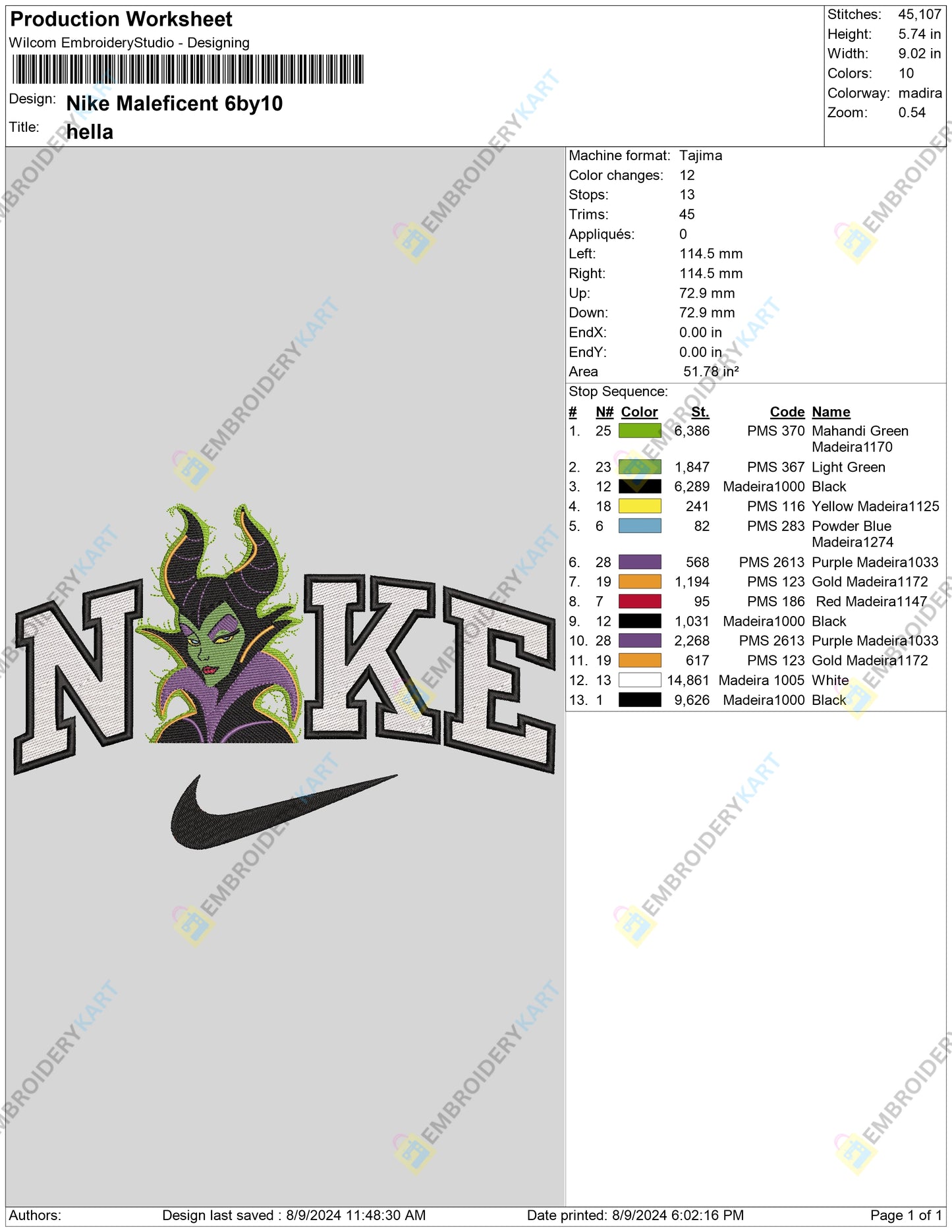 Swoosh Maleficent Villains Halloween Embroidery file