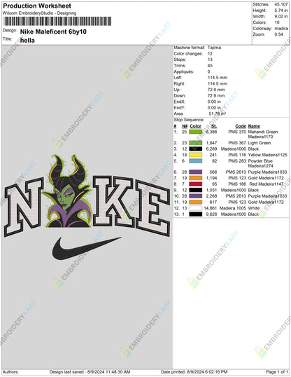 Swoosh Maleficent Villains Halloween Embroidery file