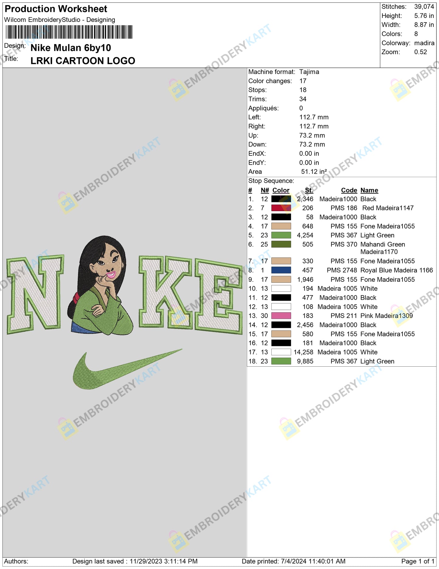 Nike Mulan with Hand Embroidery File