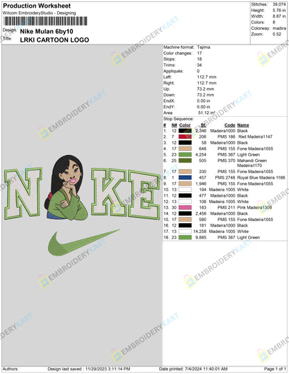 Nike Mulan with Hand Embroidery File