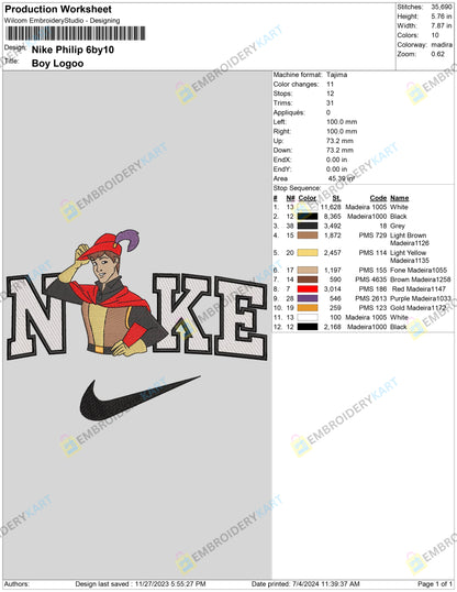 Nike Princes Philip Embroidery Design