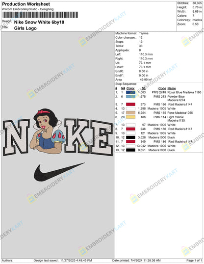 Nike Snow White Embroidery File