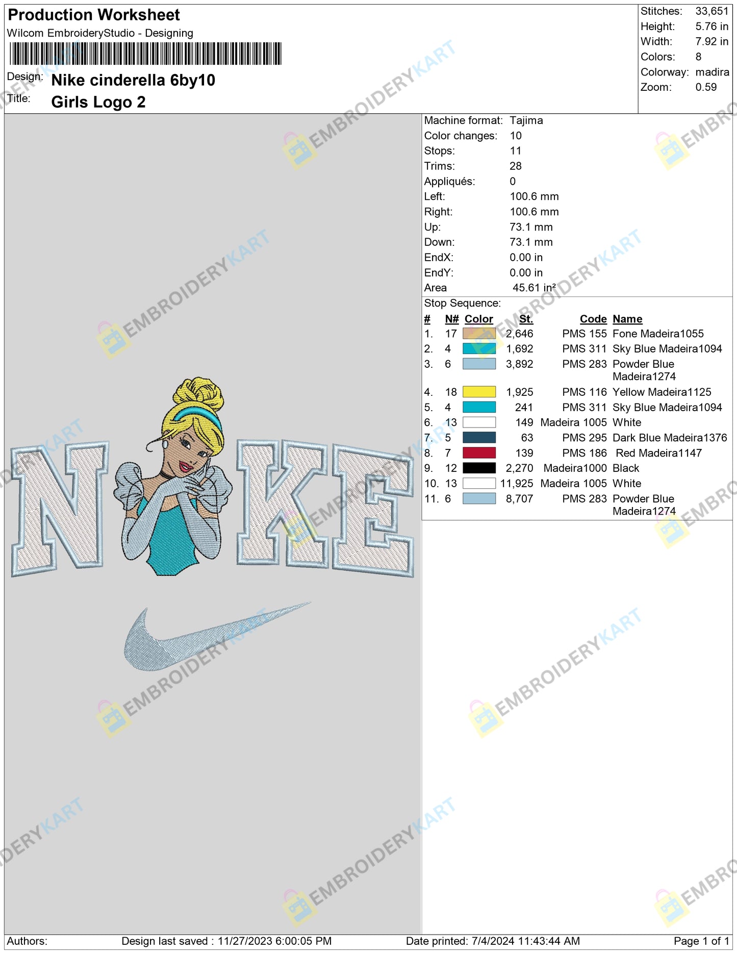 Nike Cinderella Embroidery File