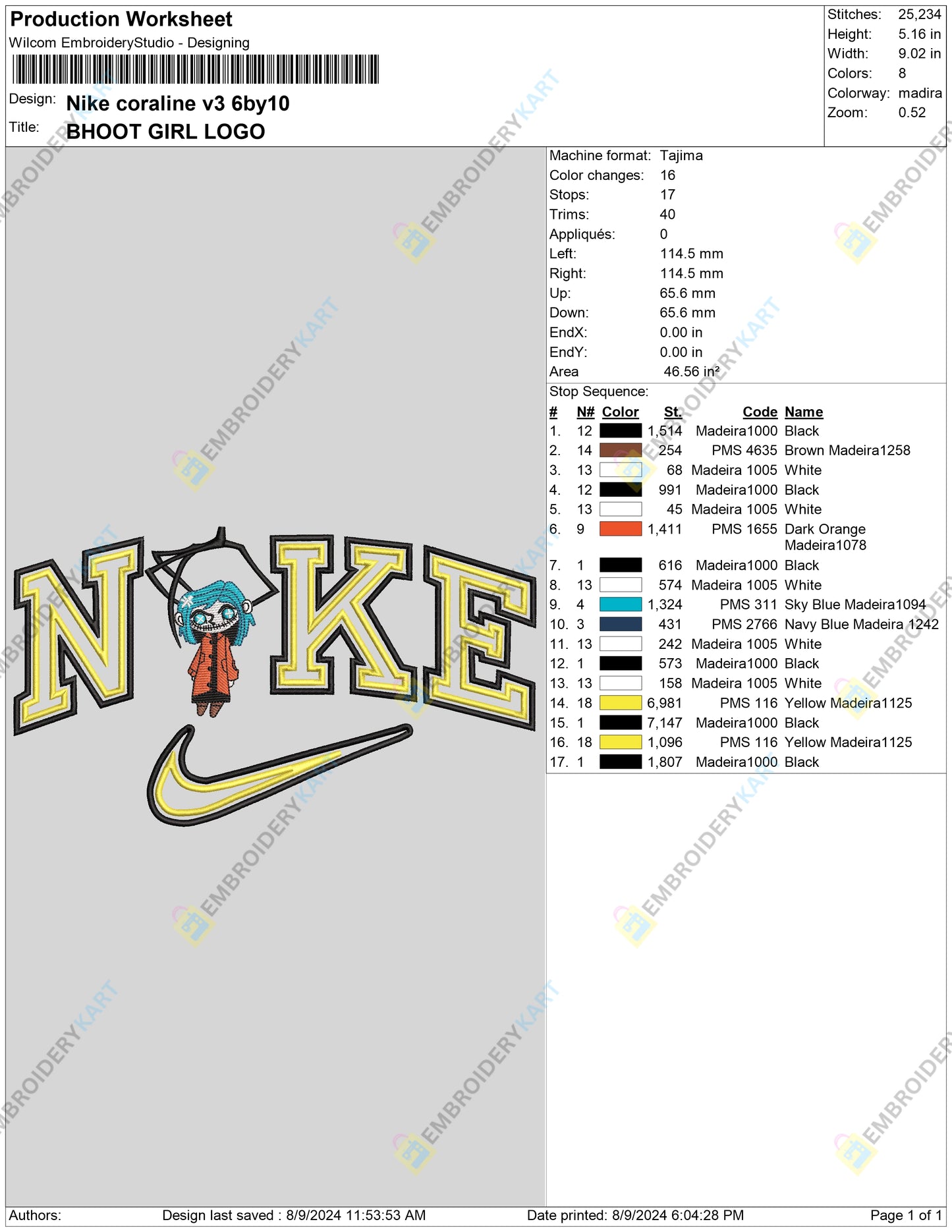 Nike coraline Halloween Embroidery file