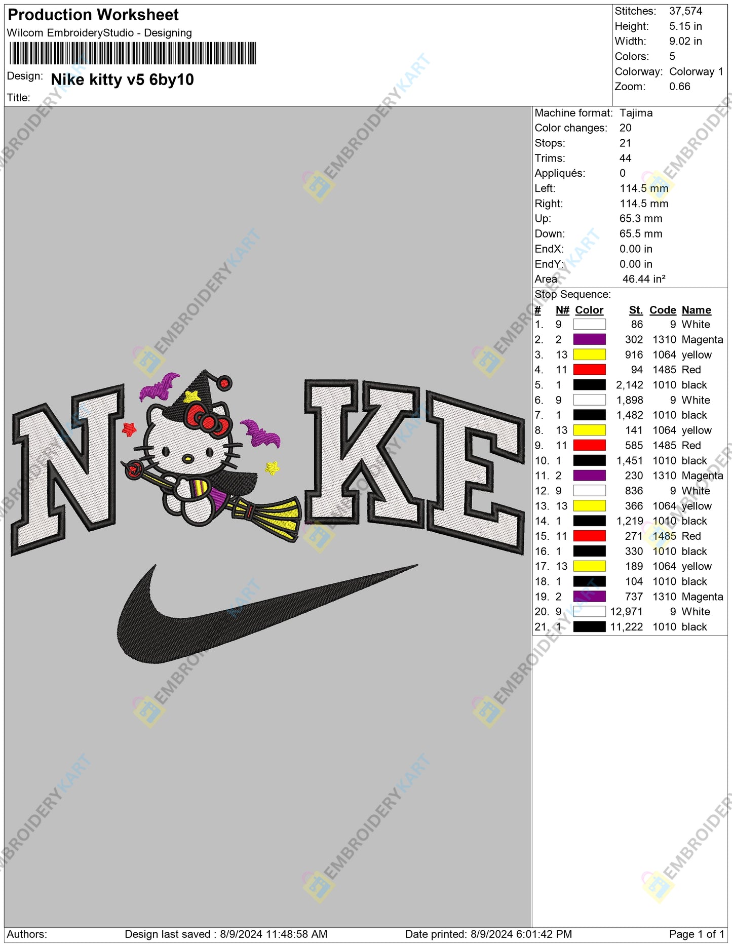 Nike Hello Kitty Halloween Embroidery file