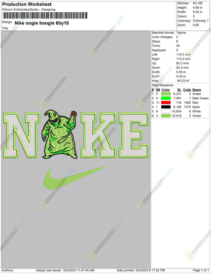 Nike oogie boogie Halloween Embroidery file