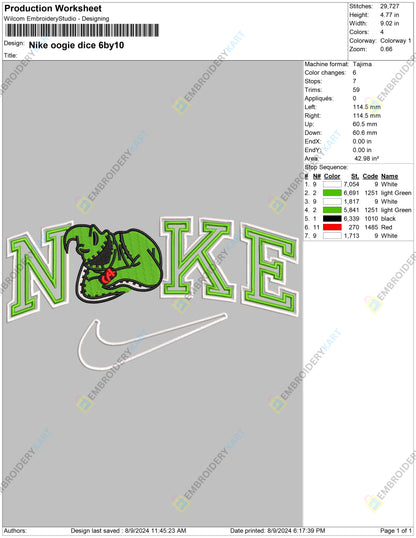 Nike oogie boogie dice Halloween Embroidery file