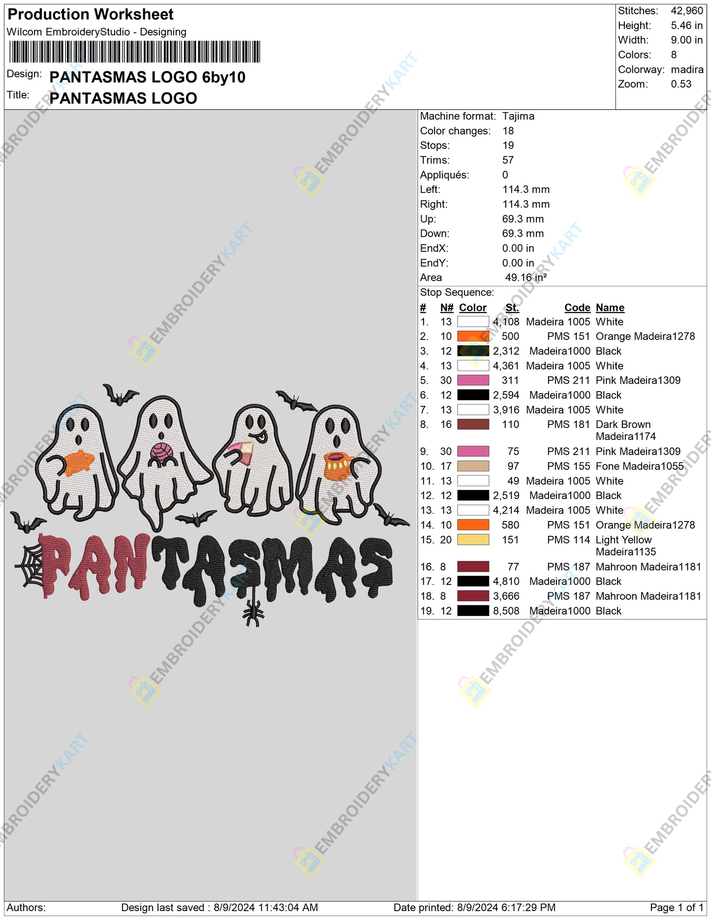 PANTASMAS Ghost Halloween Embroidery file