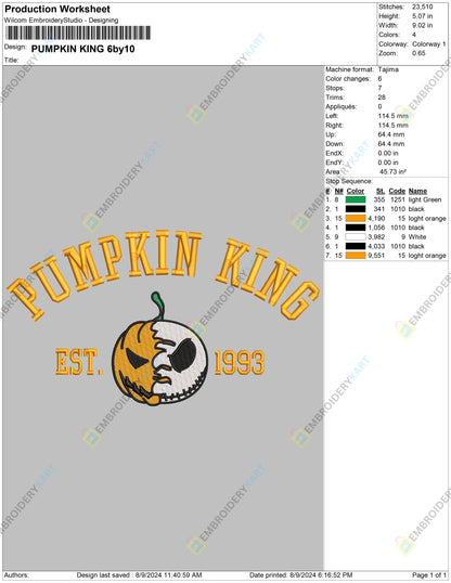 Pumpkin King Halloween Embroidery file