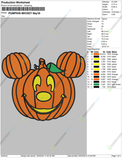 Pumpkin mickey Halloween Embroidery file