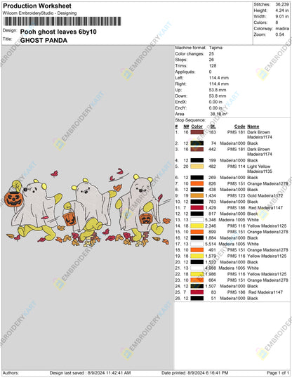 Pooh Ghost Fall Halloween Embroidery file