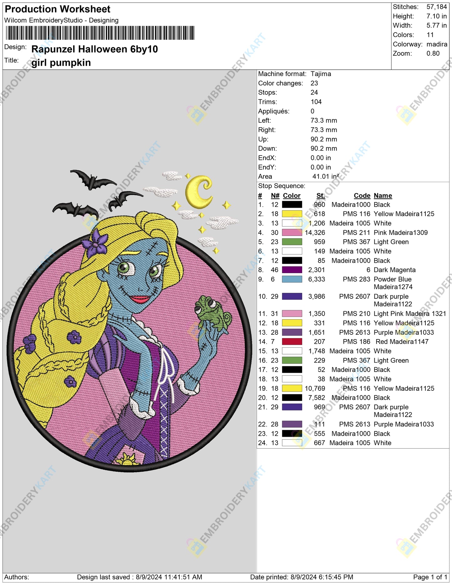 Princess belle Halloween Embroidery file