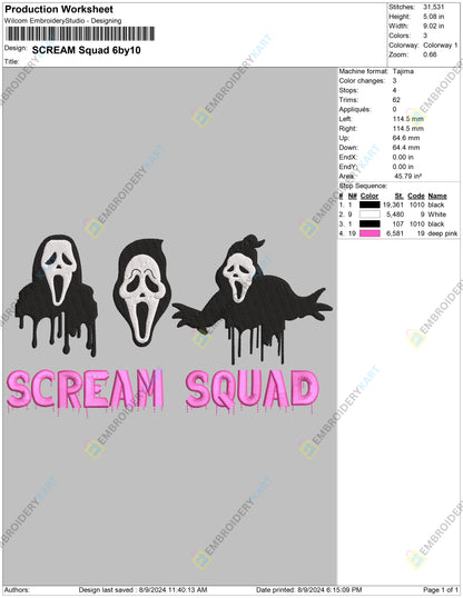 Scream Squad Halloween Embroidery design