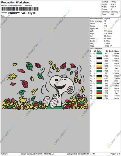 Snoopy Leaves Fall Halloween Embroidery file