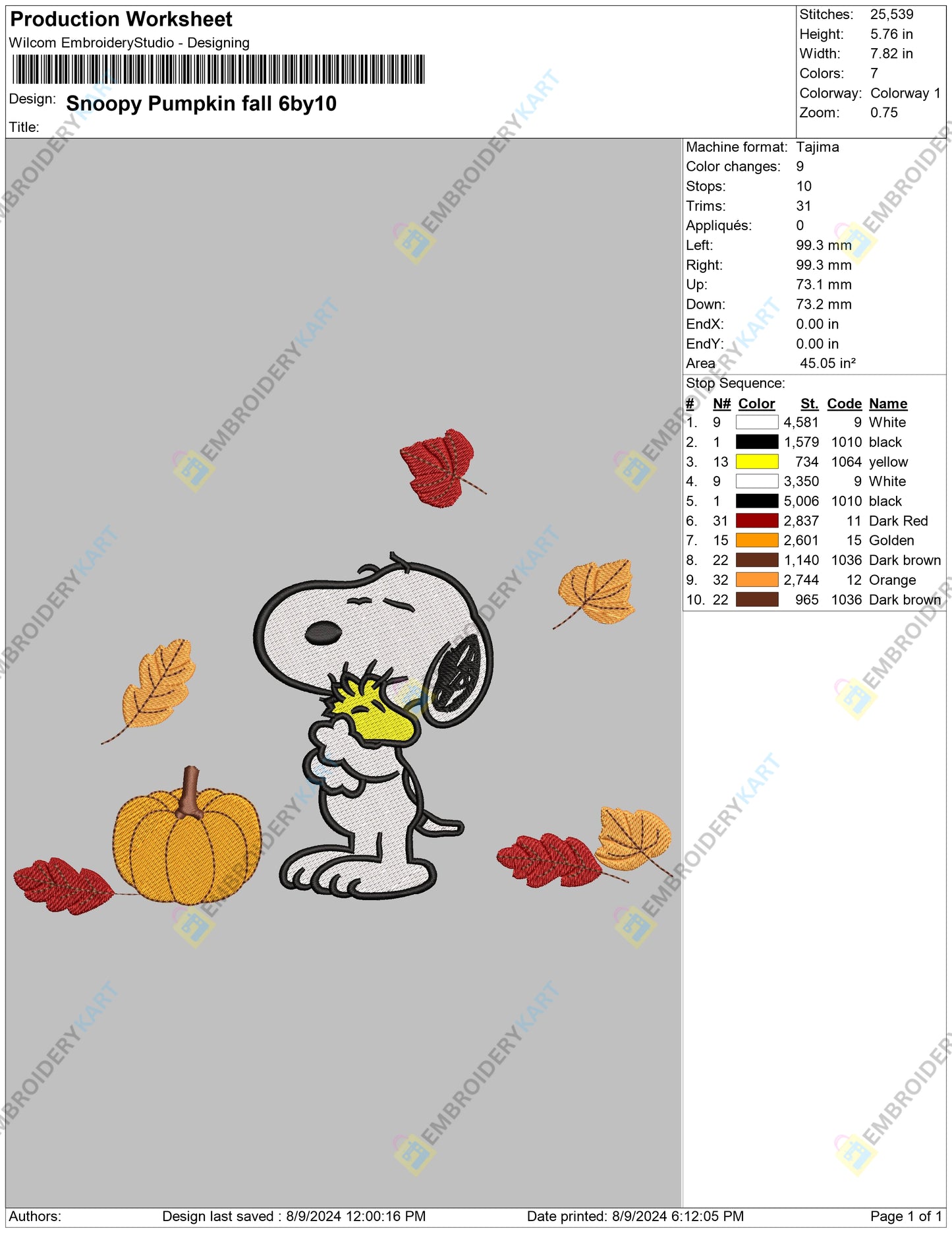 Snoopy pumpkin Halloween Embroidery file