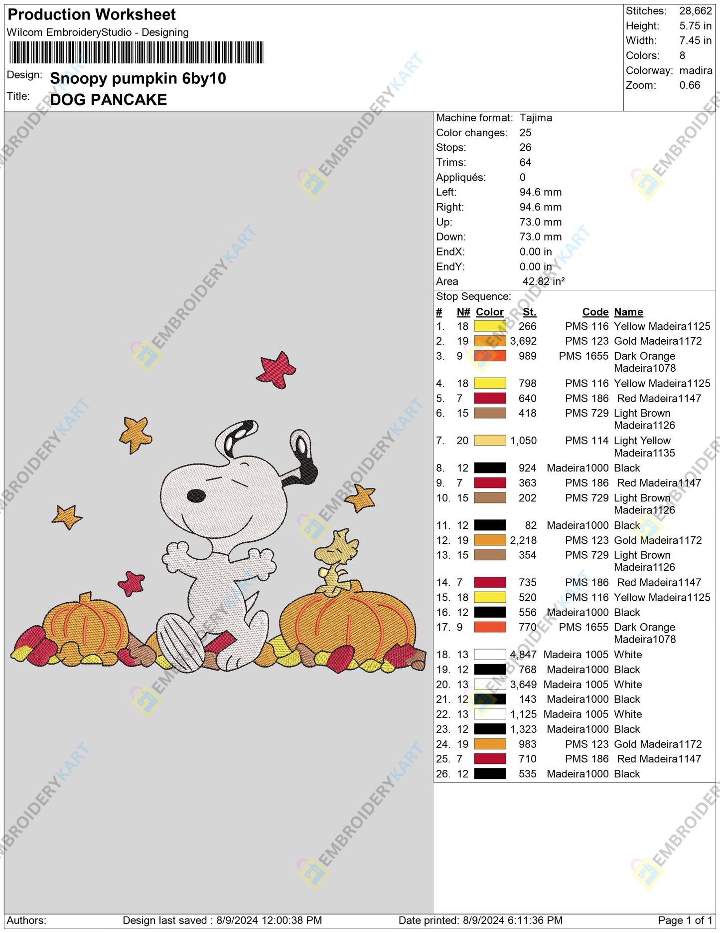 Snoopy Fall Halloween Embroidery file