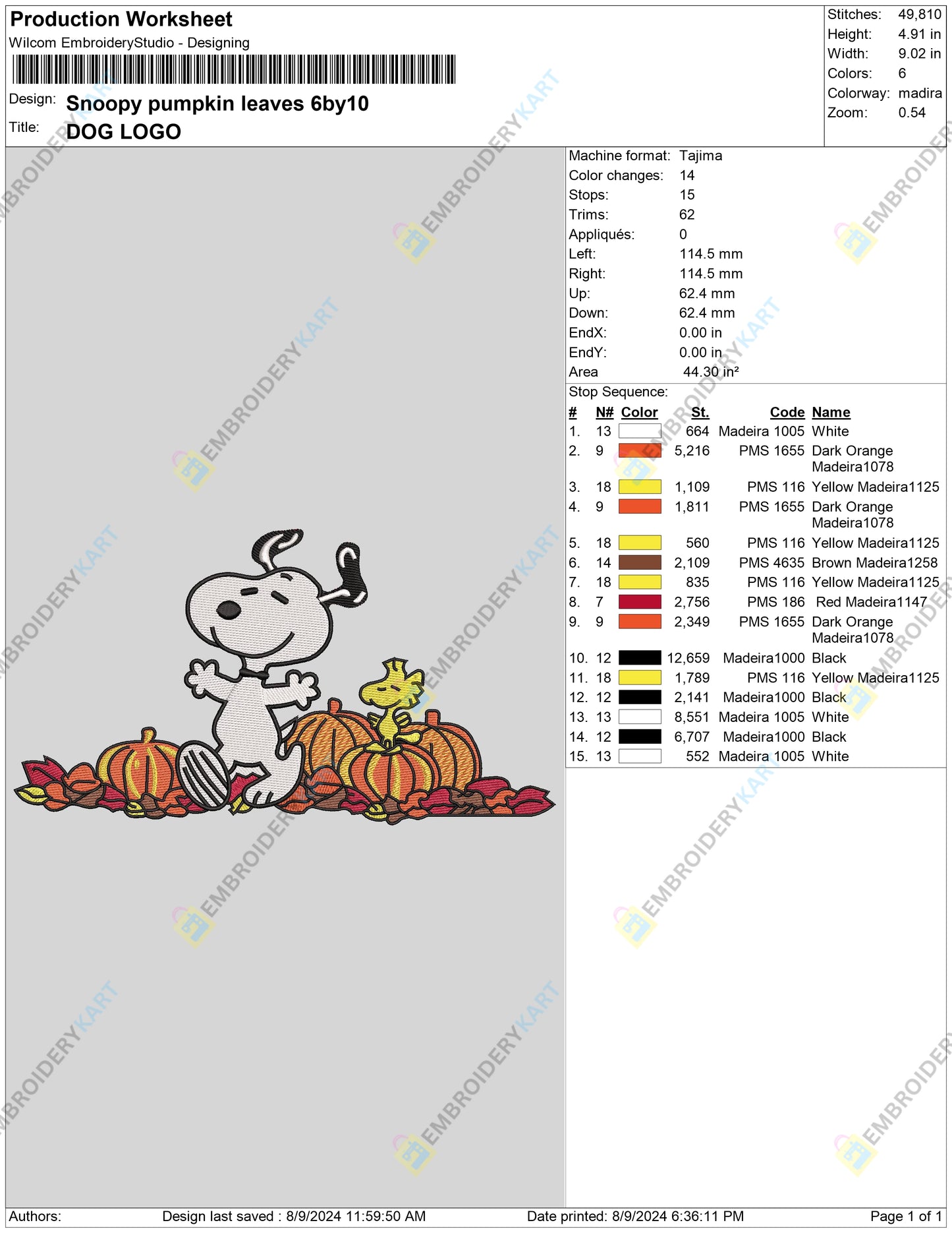 Snoopy on Pumpkin Halloween Embroidery file