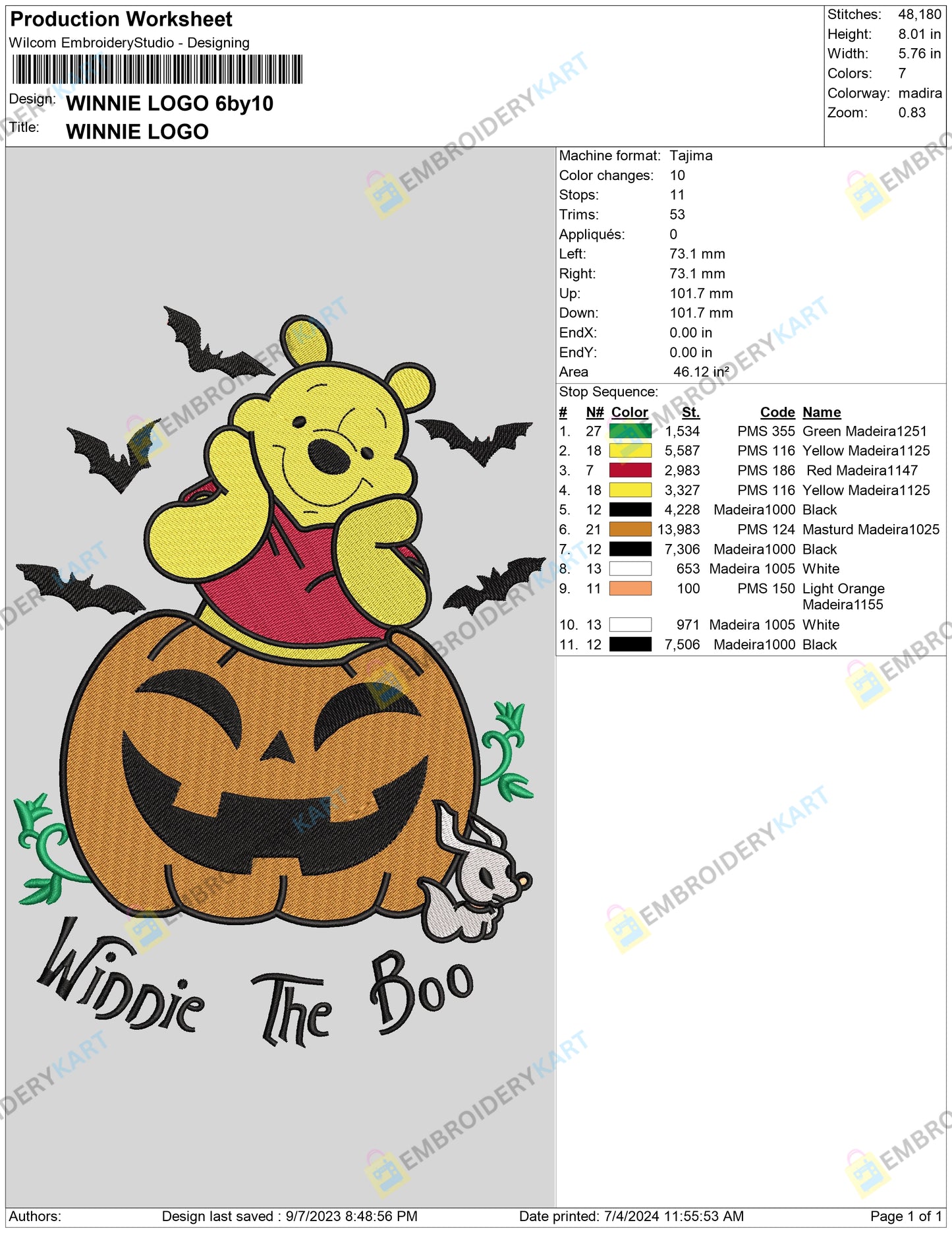 Pooh Pumpkin Halloween Embroidery design