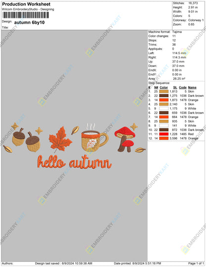 Hello autumn Halloween Embroidery file