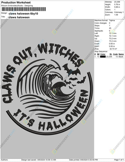 Claws out witches it's Embroidery file