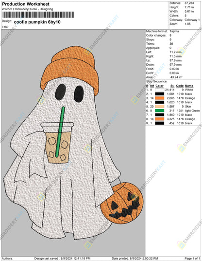 Ghost with Iced Coffee Halloween Embroidery file